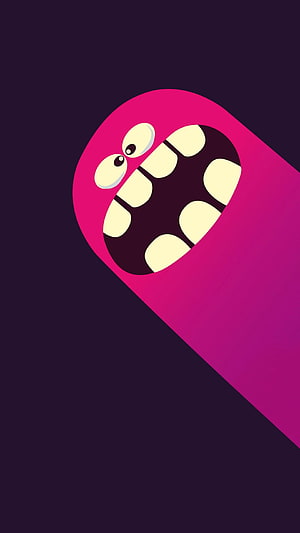 Vibrant Pink Cartoon Monster with Wide Open Mouth and Big Eyes on Dark Background HD phone wallpaper