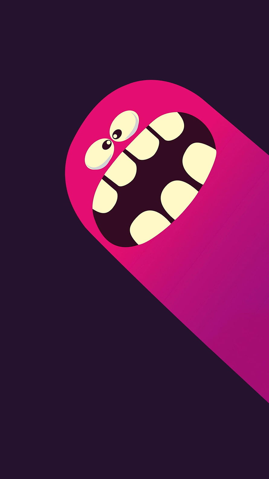 Vibrant Pink Cartoon Monster with Wide Open Mouth and Big Eyes on Dark Background HD phone wallpaper