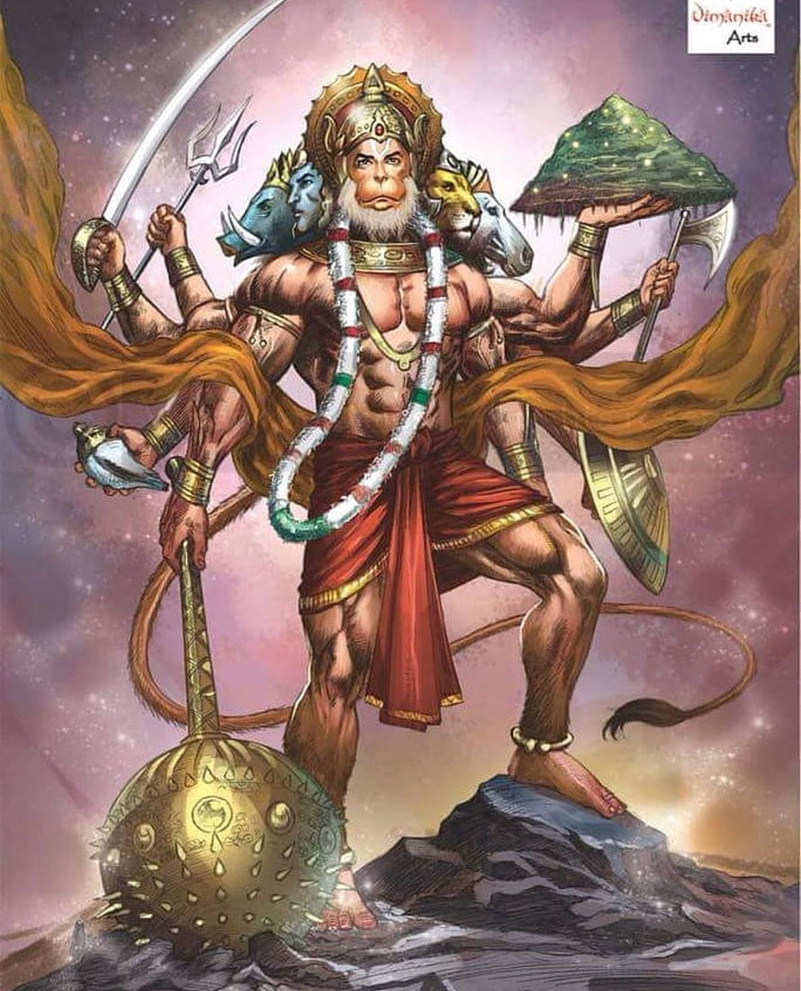 Hanuman holding the Dronagiri mountain with multiple arms and divine weapons, 135 Best Hanumanji, dangerous hanuman HD phone wallpaper