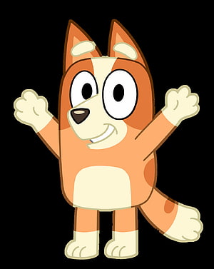 Bingo from Bluey Cartoon Character with Arms Raised on Black Background HD phone wallpaper