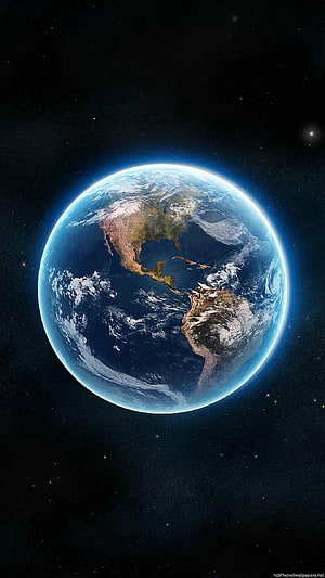 Planet Earth Viewed From Space With North And South America Visible Against A Starry Background HD phone wallpaper