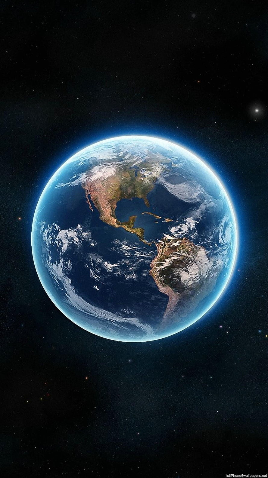 Planet Earth Viewed From Space With North And South America Visible Against A Starry Background HD phone wallpaper