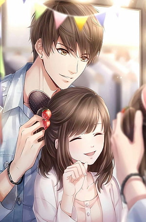 Romantic Anime Couple Illustration With Strawberry Hair Clip And Party Bunting, Pin on CUTE ANIME COUPLES MOMENTS, anime couple happy moments HD phone wallpaper