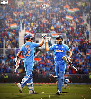 Virat Kohli and Rohit Sharma Celebrating Cricket Victory in Blue India Jerseys HD phone wallpaper