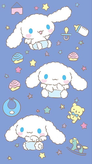 Cinnamoroll Sanrio Baby Theme Wallpaper with Stars and Pastel Toys HD phone wallpaper