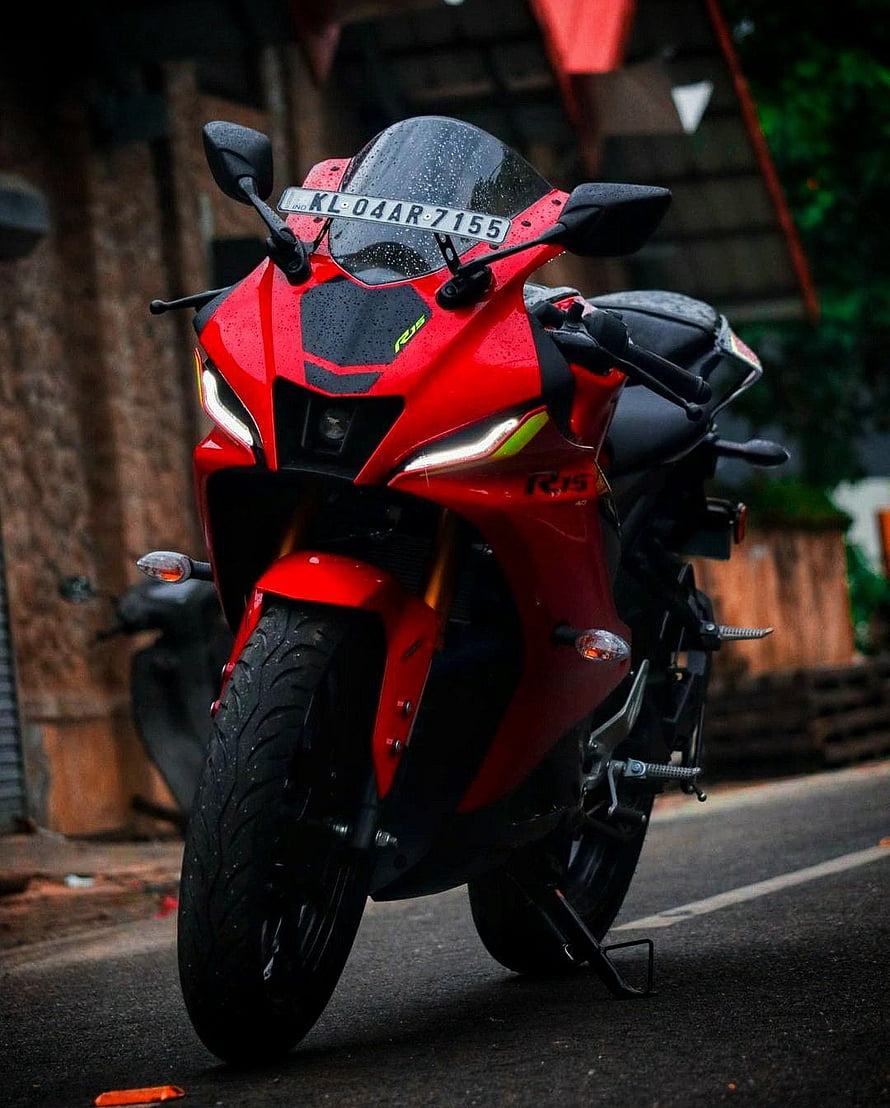 Red Bajaj Pulsar RS200 Sport Motorcycle Parked on Wet Street HD phone wallpaper