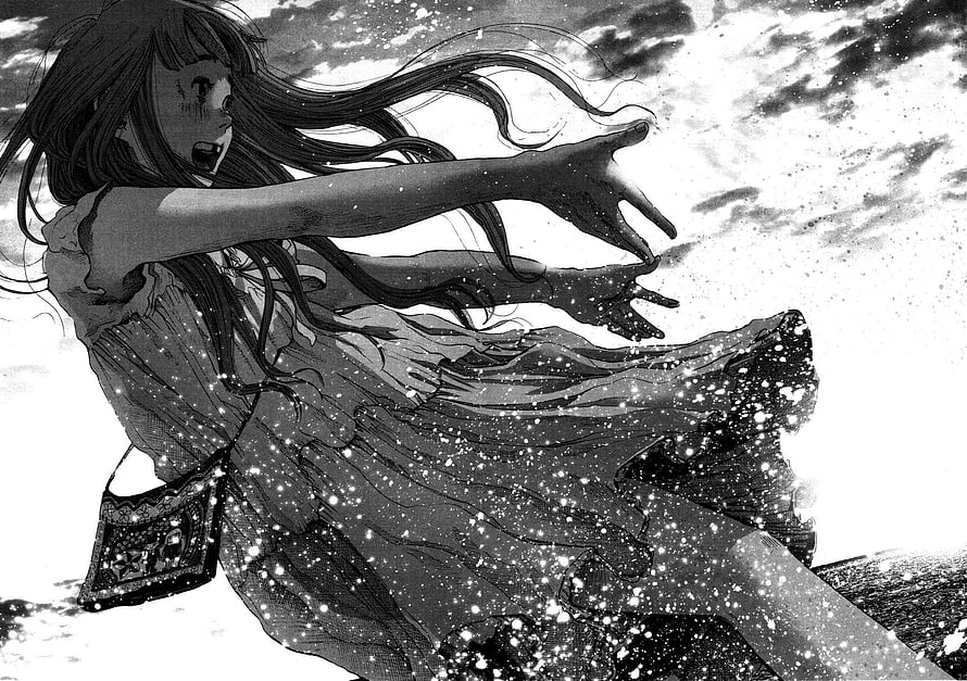 Oyasumi Punpun Anime Girl Reaching Out in Black and White Manga Illustration HD wallpaper