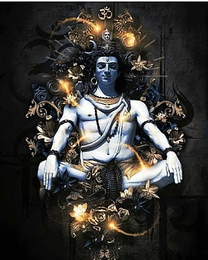 Meditating Lord Shiva Digital Art with Ornate Floral Halo and Om Symbol HD phone wallpaper