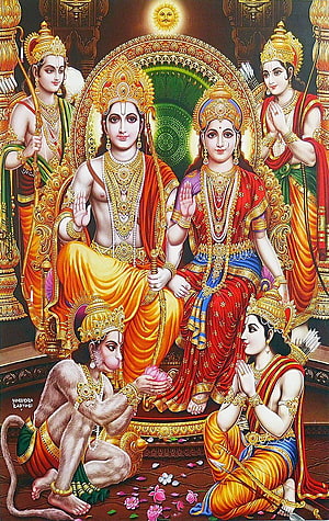 Ram Darbar Divine Painting with Sita Hanuman and Lakshman in Traditional Indian Art Style, Ram Darbar HD phone wallpaper