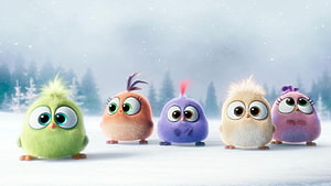 The Angry Birds Movie Hatchlings in Snowy Forest Scene HD wallpaper