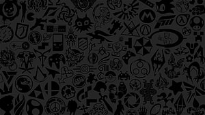 Dark Gaming Icon Pattern with Retro Controllers and Franchise Logos HD wallpaper
