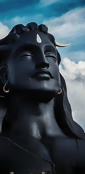 Adiyogi Shiva Statue Close-Up Portrait With Crescent Moon And Third Eye HD phone wallpaper
