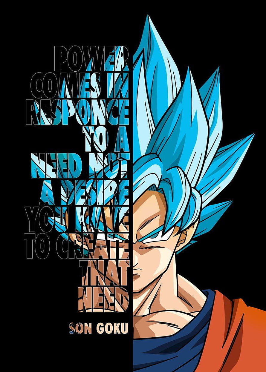 Son Goku Super Saiyan Blue Anime Character Portrait With Motivational Quote Wallpaper HD phone wallpaper