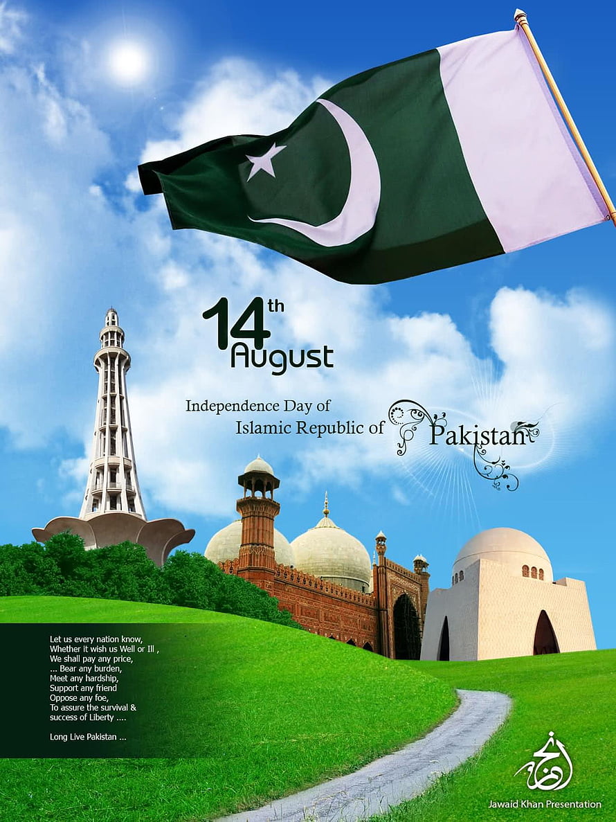 Pakistan Independence Day Celebration with National Flag and Landmarks HD phone wallpaper