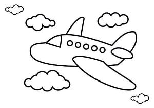 Simple Airplane and Clouds Coloring Page for Children HD wallpaper