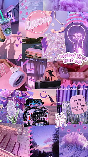 Pink and Purple Aesthetic Collage with Y2K Vibes, Retro Cars, and Dreamy Textures HD phone wallpaper