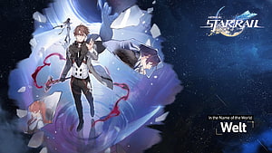 Welt Character Art from Honkai Star Rail with Cosmic Shatter Effect HD wallpaper