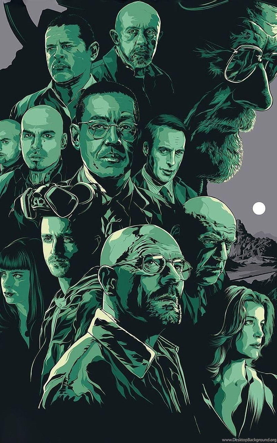 Breaking Bad Character Ensemble Poster in Green Toned Illustration Style HD phone wallpaper