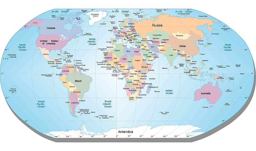 Colorful Political World Map Showing Countries, Continents, and Oceans for Educational Use HD wallpaper