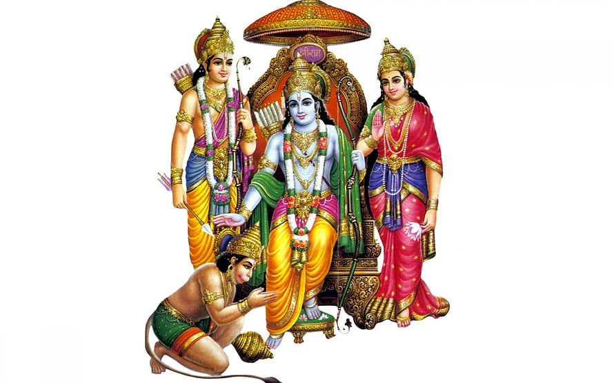 Lord Rama, Sita, Lakshmana, and Hanuman in Traditional Indian Mythological Illustration, Lord Hanuman Ram Sita laxman, ram sita hanuman HD wallpaper