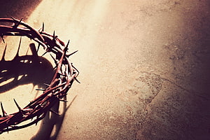 Crown of Thorns on Textured Stone Surface with Dramatic Shadow and Warm Light HD wallpaper