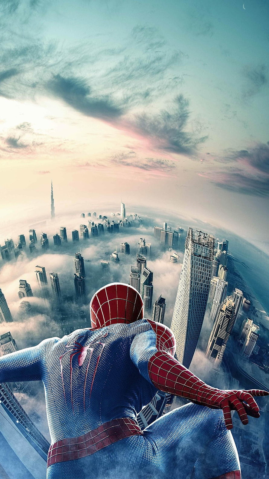 Spider-Man Perched Above Dubai Skyline at Sunset, Spider Man , 13 pro max marvel HD phone wallpaper