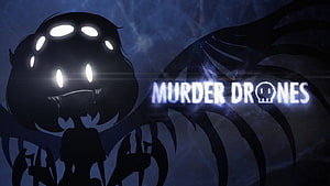 Murder Drones Dark Silhouette with Glowing Eyes and Wings HD wallpaper