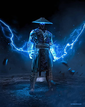 Raiden from Mortal Kombat Channeling Electric Storm in Dark Arena HD phone wallpaper