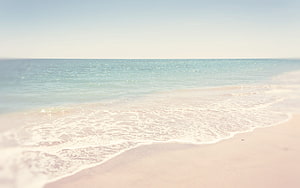 Serene Summer Beach with Gentle Waves and Soft Sand Under a Clear Sky HD wallpaper