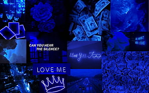 Blue Neon Aesthetic Collage With Roses, Money, City Lights, And Motivational Quotes HD wallpaper