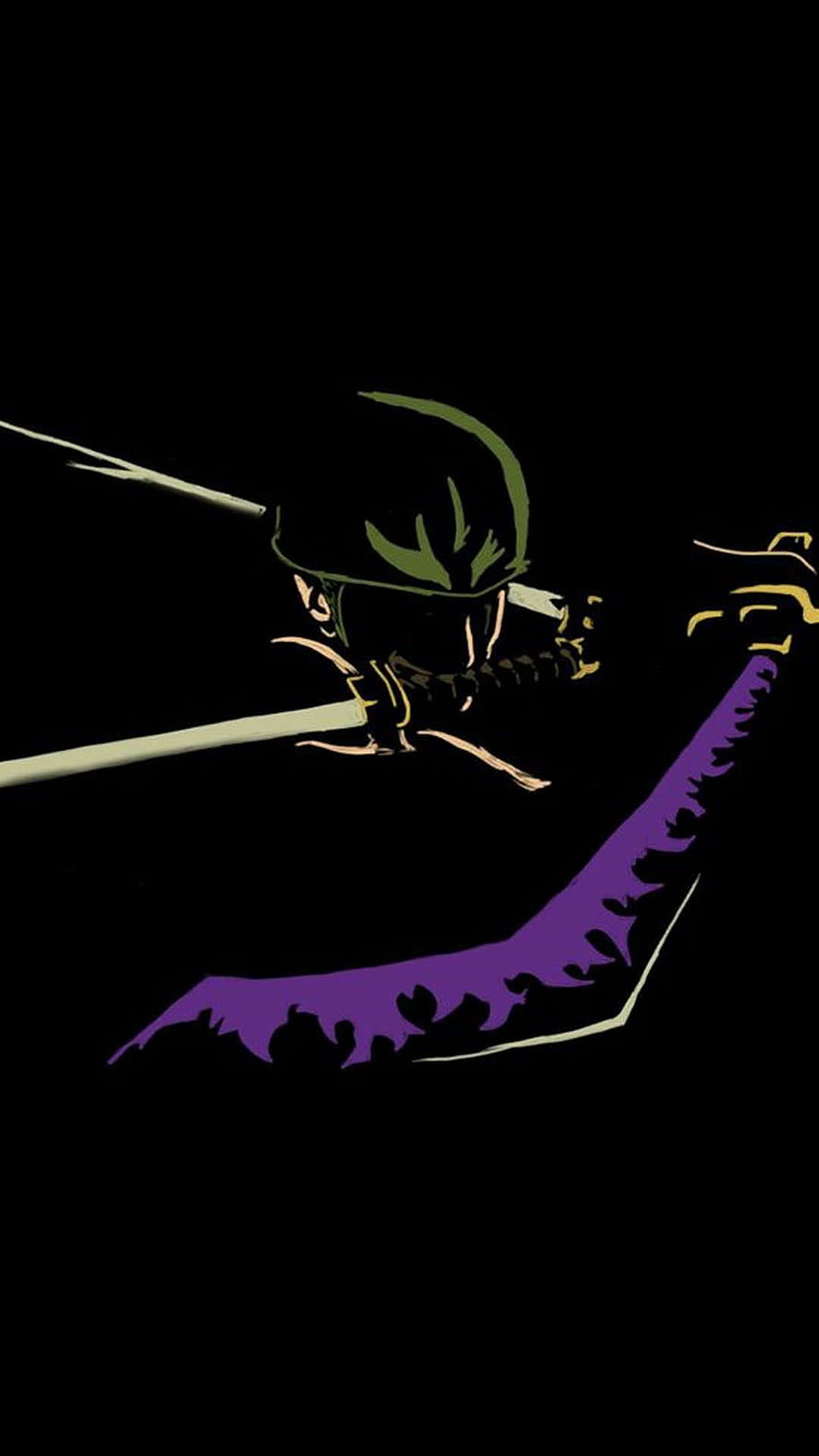 Roronoa Zoro Wielding Three Swords in Dark Minimalist Anime Illustration HD phone wallpaper