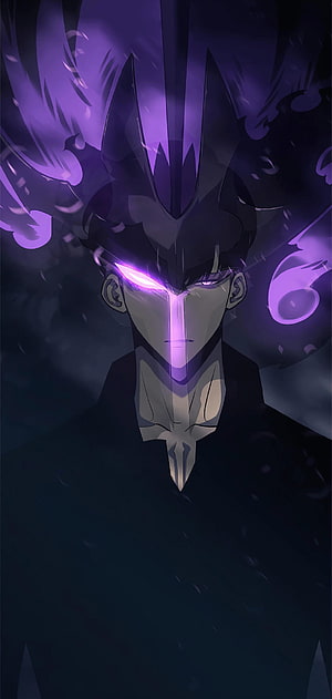Dark Anime Character With Glowing Purple Eyes And Spiky Hair HD phone wallpaper