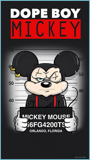 Dope Boy Mickey Mouse Mugshot Illustration with Streetwear Style HD phone wallpaper