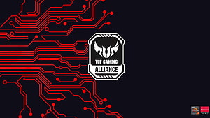ASUS TUF Gaming Alliance Logo on Red Circuit Board Background HD wallpaper
