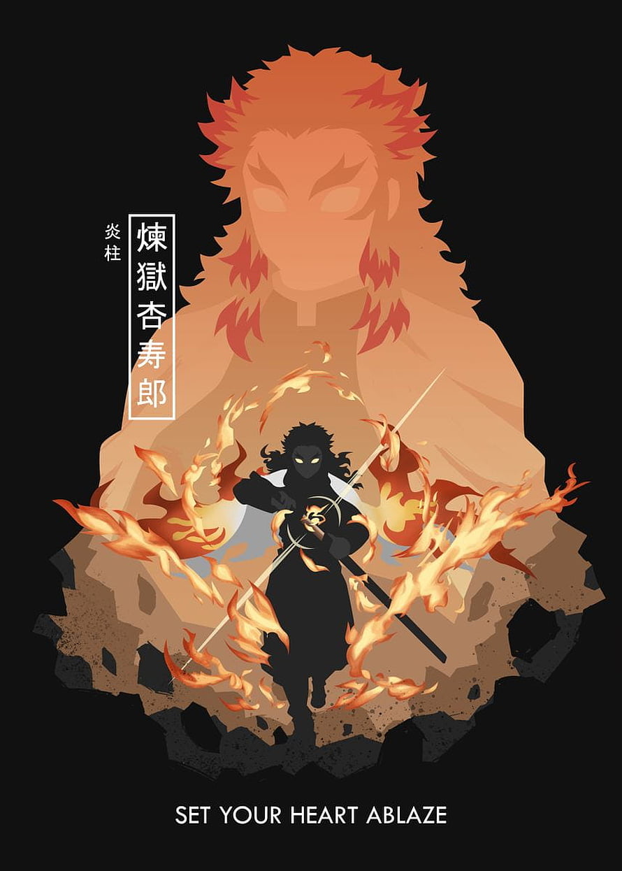 Kyojuro Rengoku Flame Hashira Demon Slayer Anime Artwork HD phone wallpaper