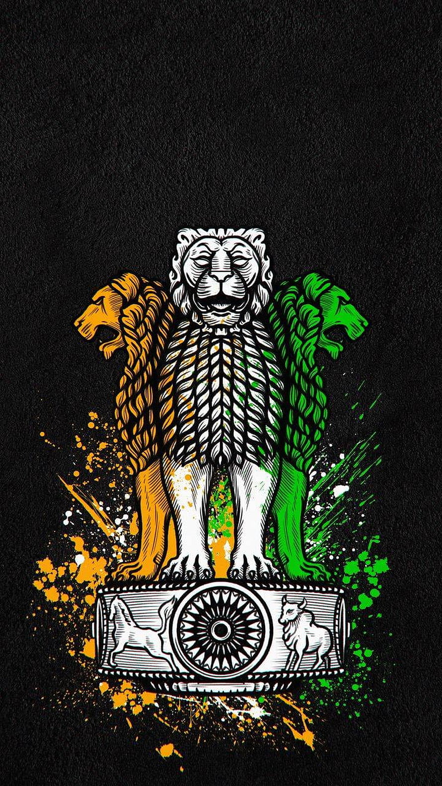 National Emblem of India with Ashoka Chakra and Lions in Tricolor HD phone wallpaper