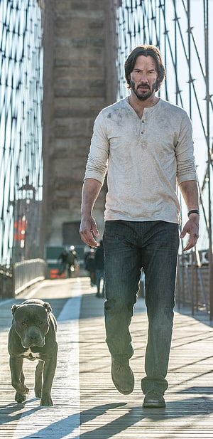 John Wick Walking with Dog on Brooklyn Bridge in Casual Attire HD phone wallpaper