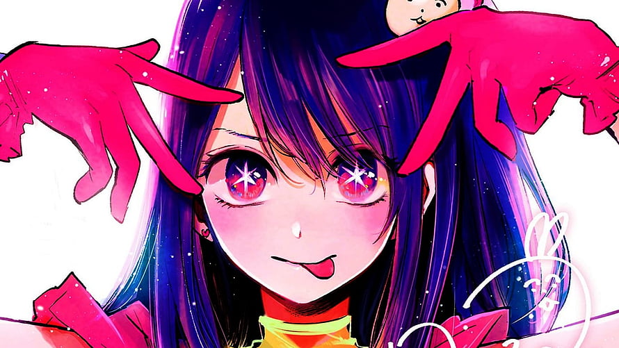 Anime Girl With Purple Hair And Starry Eyes Making A Playful Face HD wallpaper