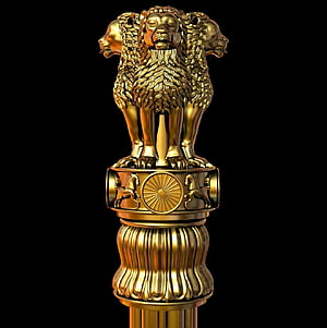 Golden Lion Capital of Ashoka 3D Render on Black Background HD phone wallpaper