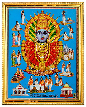 Yellamma Goddess Traditional Indian Temple Painting with Mythological Scenes HD phone wallpaper
