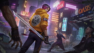Ling Starlight from Mobile Legends Bang Bang in a Neon Cyberpunk City HD wallpaper