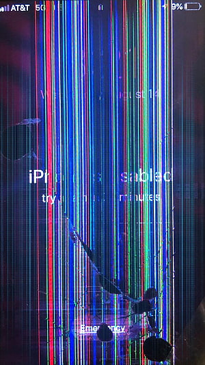 Cracked iPhone Display with Vertical Color Streaks and Shattered Glass HD phone wallpaper