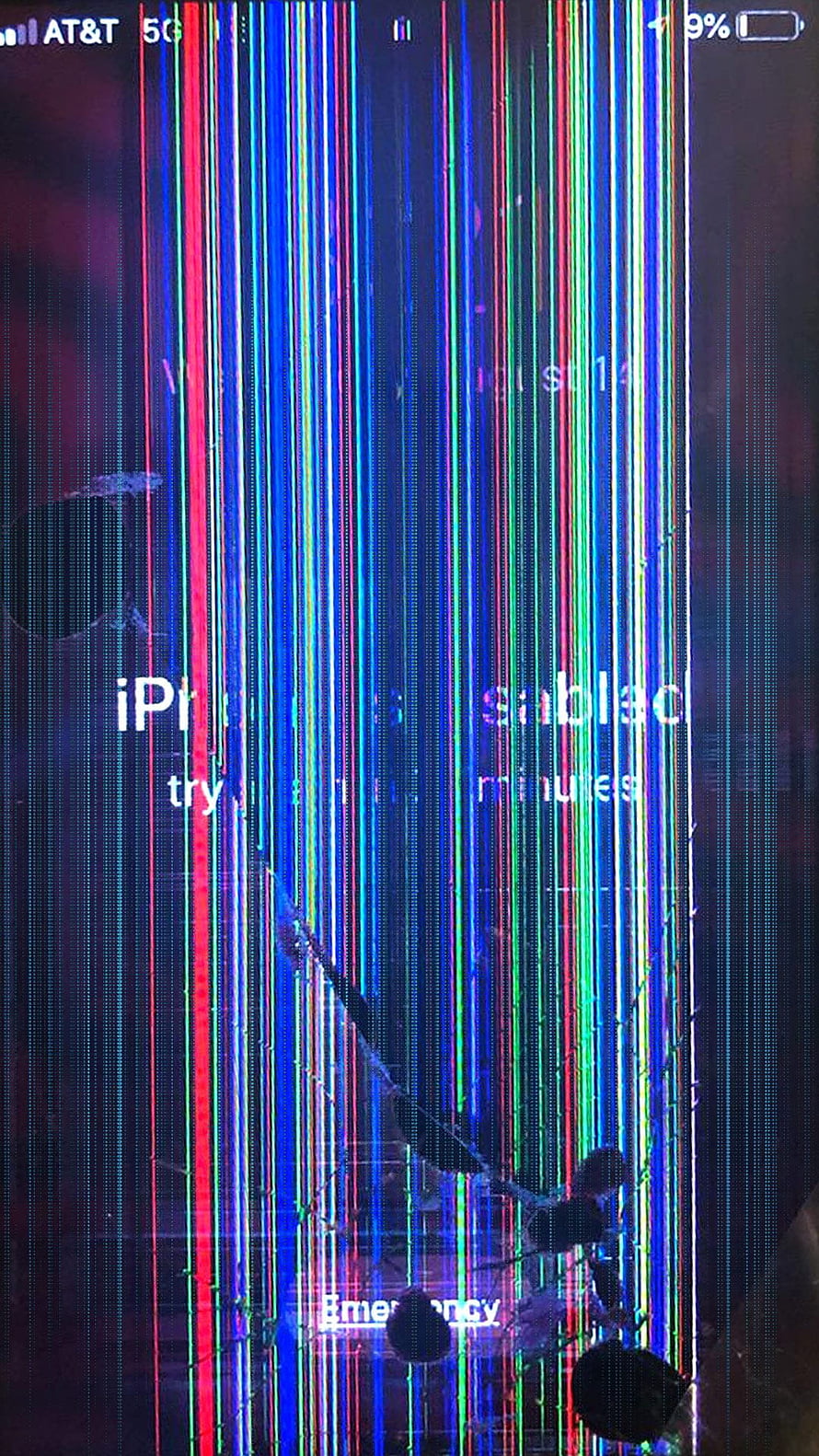 Cracked iPhone Display with Vertical Color Streaks and Shattered Glass HD phone wallpaper