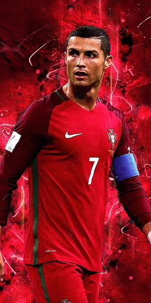 Cristiano Ronaldo in Portugal National Team Kit with Dramatic Red Background HD phone wallpaper