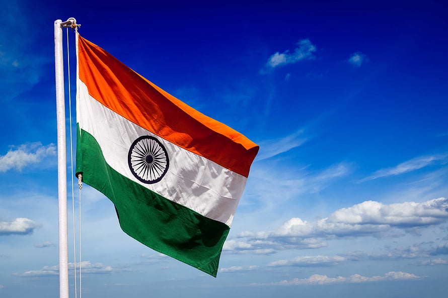 Indian National Flag Waving Against Blue Sky HD wallpaper