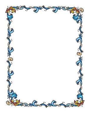 Blue Floral Border Frame With Yellow Flowers And Swirling Vines HD phone wallpaper