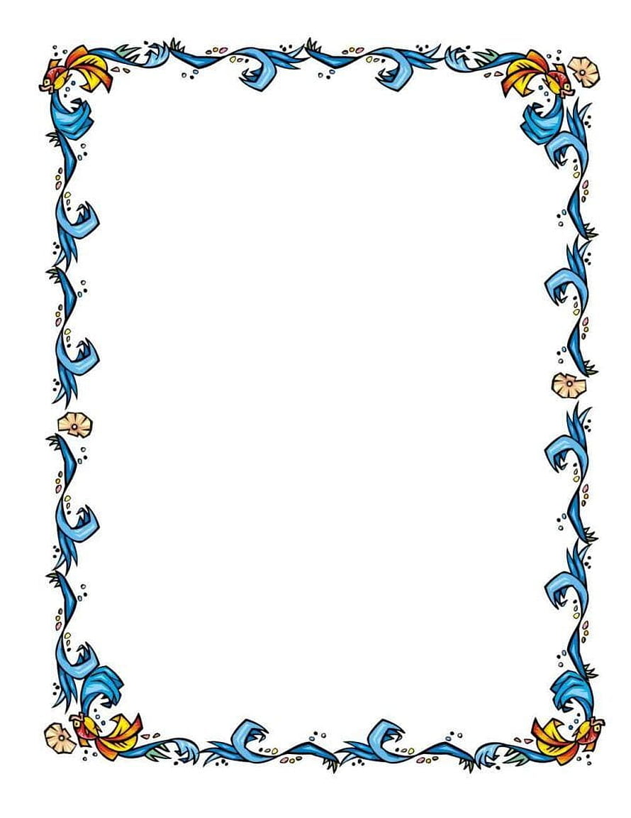 Blue Floral Border Frame With Yellow Flowers And Swirling Vines HD phone wallpaper
