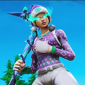Fortnite Winter Festival Character in Purple Knit Sweater and Glowing Goggles HD phone wallpaper