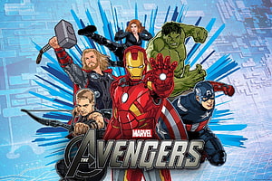 Marvel The Avengers Team-Up Poster Featuring Iron Man, Thor, Hulk, Captain America, Black Widow, and Hawkeye HD wallpaper