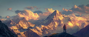 Lone Hiker Gazing at Snow-Capped Peaks in The Secret Life of Walter Mitty HD wallpaper
